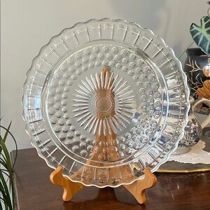 Vintage Winchester Clear Glass Cake Plate Light Pink Hue